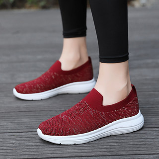 35-42size Giày Nữ Co Giãn Flyknit Slip-On Giày Thể Thao Giày Thể Thao Thường Ngày Miễn Phí Vận Chuyển