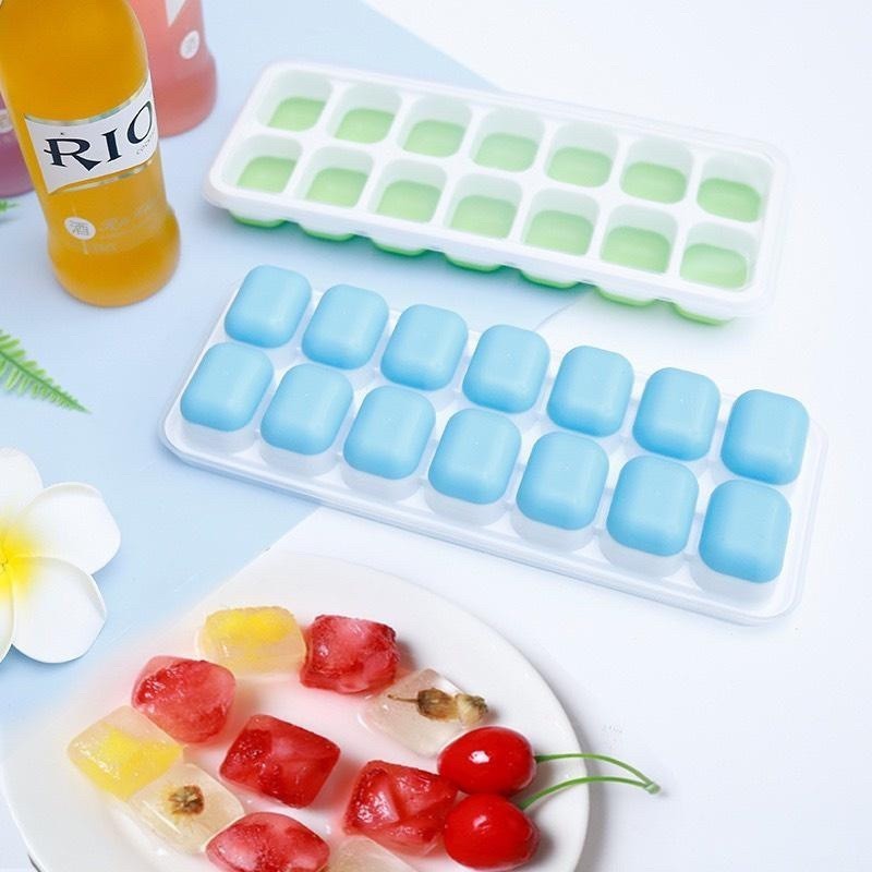 KHAY LÀM ĐÁ SILICON 14 Ô, CÓ NẮP, LẤY RA SIÊU DỄ