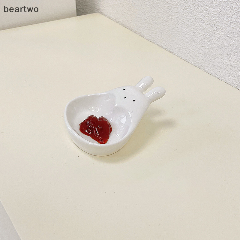 < Beartwo > Đĩa nhúng hoạt hình siêu dễ thương Hộ gia đình Đĩa gốm ba chiều Nước sốt cà chua Đĩa ăn nhẹ Vinaigrette Trắng đẹp