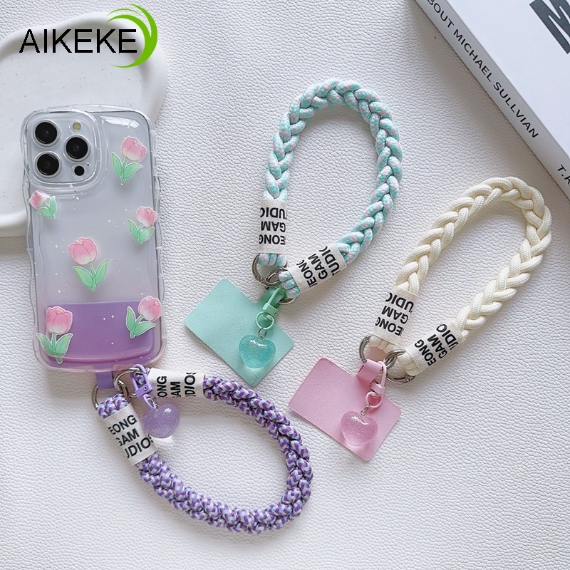 Phong Cách Hàn Quốc Pha Lê Tình Yêu Dây Đeo Tay Dây Chứng Minh Thư Giá Đỡ Nylon Cổ Tay Bện Chống Mất Đa Năng Điện Thoại Di Động Dây Đeo