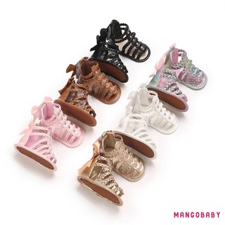 Mg-baby Bé Gái Dép Da PU Bện Chống Trơn Trượt Nơ Mùa Hè Đế Bằng Cho Bé Giày Thường Ngày