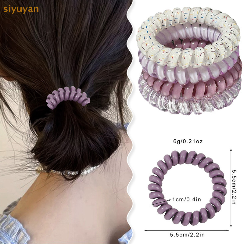 Siyuyan 4 Dây Buộc Tóc Xoắn Ốc Nữ Dây Điện Thoại Dây Tóc Co Giãn Đầu Dây Cao Su Scrunchies Mũ Phụ Kiện Tóc VN