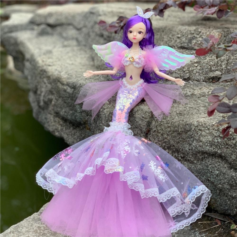 Búp bê nàng tiên cá HAPPYNOOK, Đồ chơi trang điểm đa khớp thủ công DIY, 2024 Cánh cổ tích Dress Up với Váy đuôi cá đính cườm Phụ kiện nhà búp bê Quà tặng