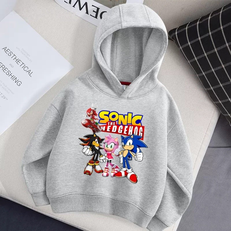 2024 Áo Hoodie Mùa Thu/đông in hình hoạt hình Sonic cho bé trai áo hoodie thời trang dáng rộng cho trẻ em