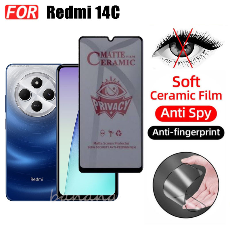 3 TRONG 1 Redmi 14C Chống Gián Điệp Riêng Tư Gốm Phim Cho Redmi 13C Note 13 Pro 4G 5G Ống Kính Máy Ảnh Kính Bảo Vệ Màn Hình Và Mặt Sau Phim