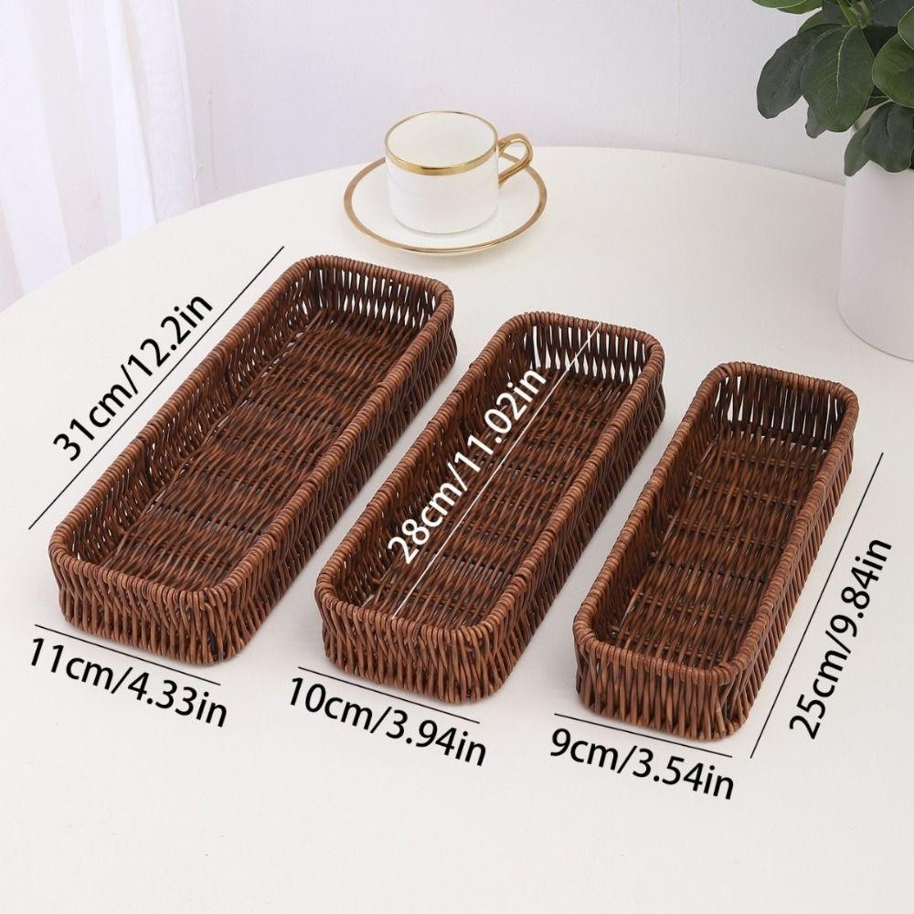 Giỏ lưu trữ mây giả ICUCKO, Khay giả hình chữ nhật bằng nhựa, Giỏ dã ngoại trang trí bàn làm việc đa năng thời trang