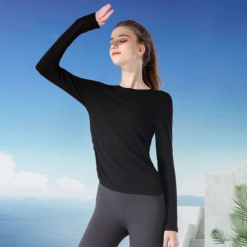 Ảnh CAMEL CROWN Yoga Dệt kim dài tay mùa thu Slim Fit Áo thể thao thông thường 3