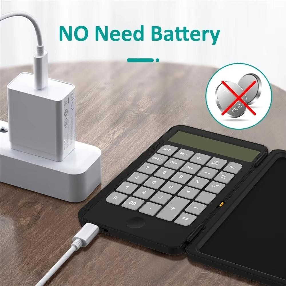 GETVOW Máy tính toán, với máy tính chức năng tiêu chuẩn 12 chữ số LCD Notepad, đa chức năng với tấm lót viết sạc Stylus Type C Tấm vẽ cho văn phòng trường học