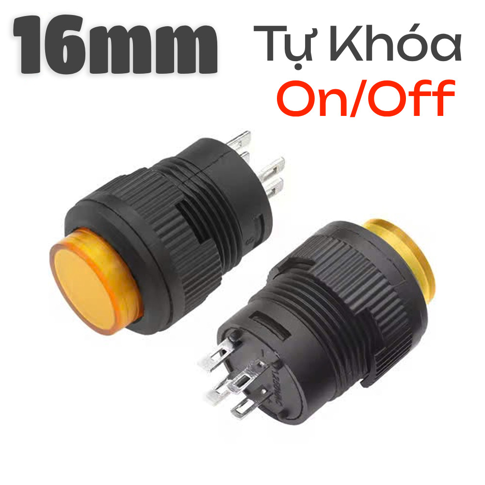 Switch, Công tắc, Nút nhấn On/Off - Phi 16mm, Công tắc tự khóa có LED ...