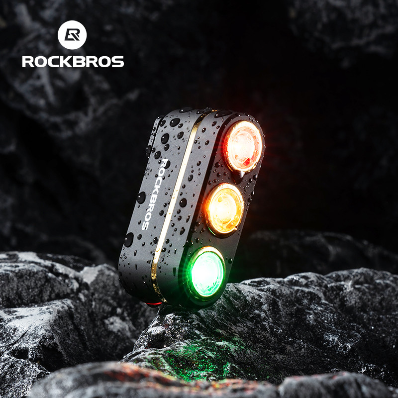 Rockbros đèn xe đạp 3 màu cảm biến phanh, pin 50H, an toàn đi đêm, tương thích xe đạp đường bộ