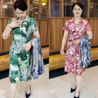 Đầm trung niên tặng mẹ XANH NGỌC ĐỎ RUBY đi chơi dự tiệc sang trọng cao cấp chất liệu thun co giãn 4 chiều Nữ Women
