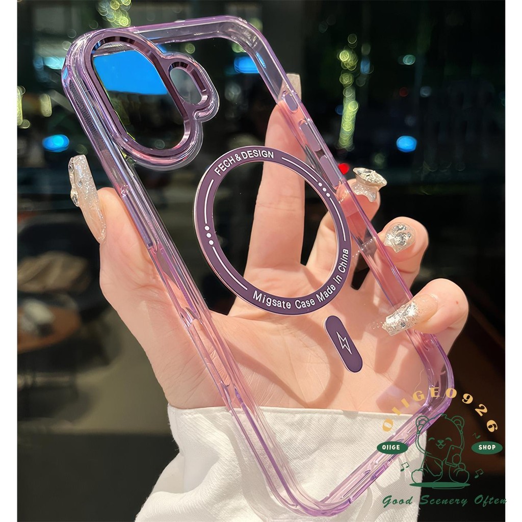 【 Ốp lưng iphone16 】 Vỏ điện thoại nam châm màu ống kính kim loại iphone16 Pro Max 15 14 13 12 11 cho vỏ iPhone Vỏ mềm silicon TPU + PC chống sốc