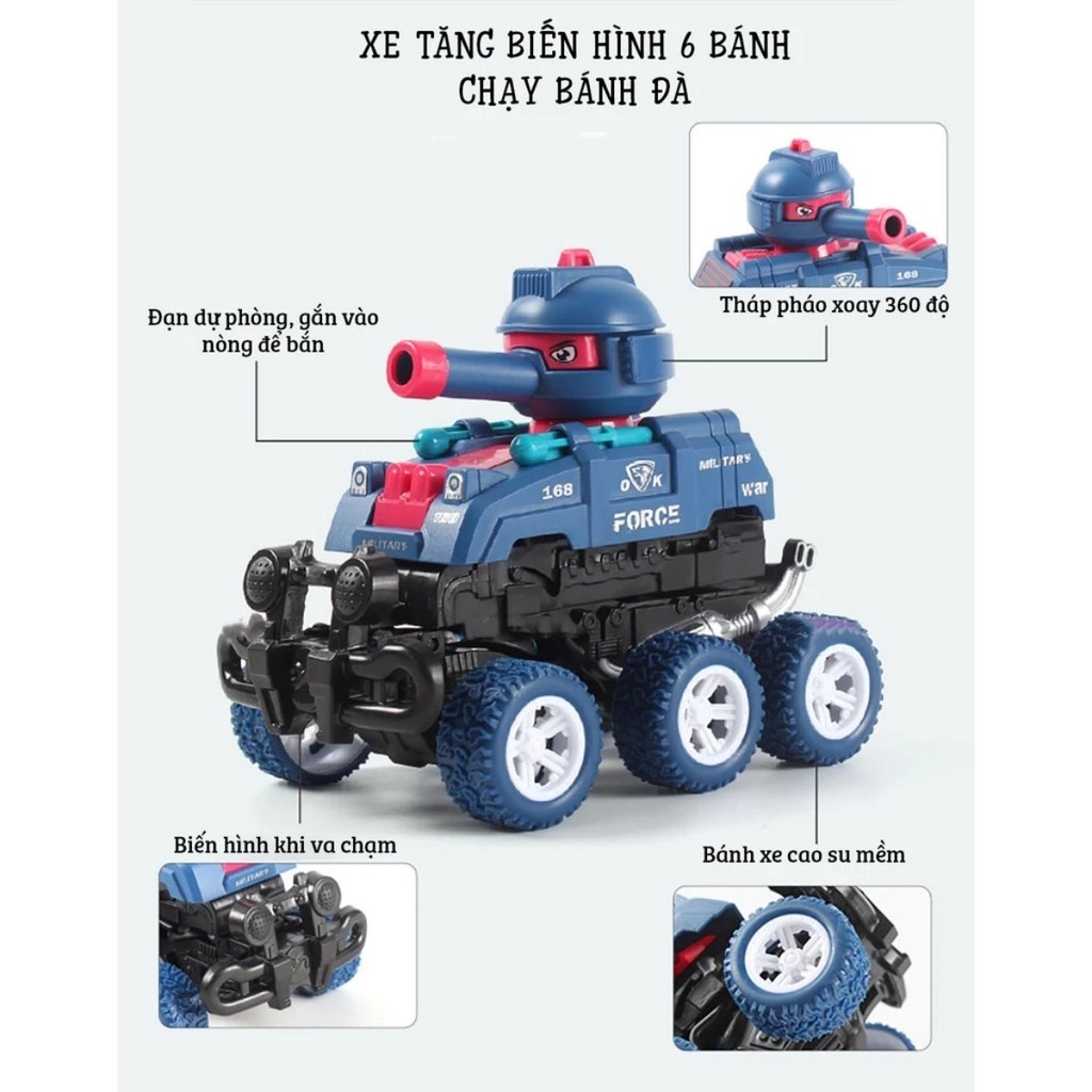 Xe đồ chơi xe tăng biến hình chạy đà quán tính 6 bánh, ô tô đồ chơi vận động cho bé 2 3 4 5 tuổi FE123