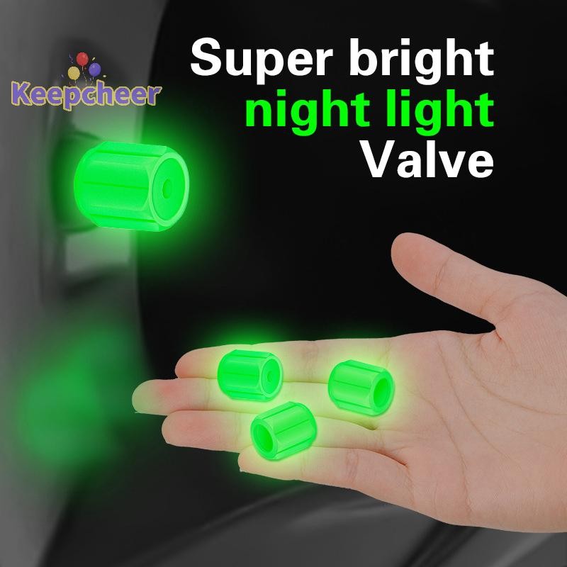 [Keepcheer] 4 Mũ van lốp phát sáng cho ô tô, xe máy, xe đạp, bánh xe, công cụ tạo kiểu trung tâm phát sáng trong bóng tối, thân van che bụi không khí, phụ kiện [Mới]