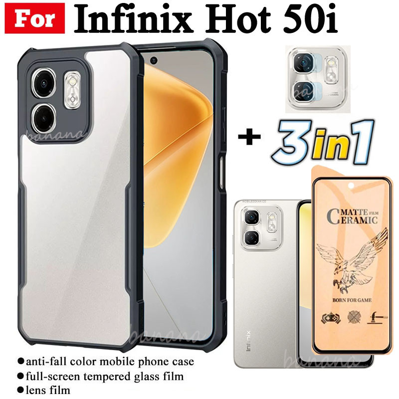 Ốp điện thoại chống sốc 3 trong 1 Infinix Hot 50i cho Hot 50 4G 5G Hot 40 Pro Smart 9 8 Phim mờ gốm + Phim ống kính máy ảnh
