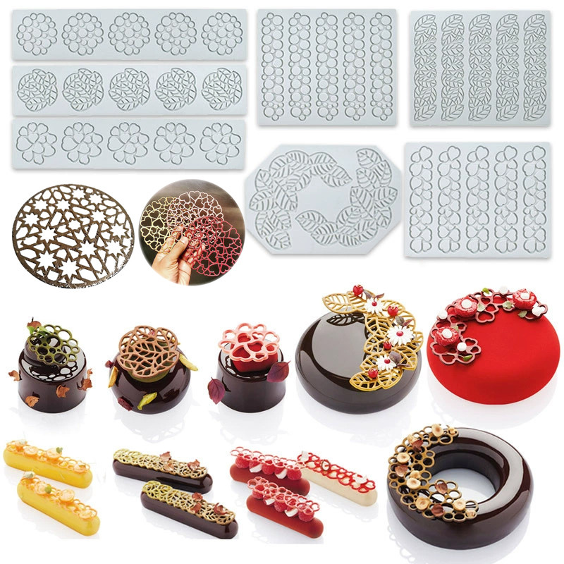 Lá Dài Dải Trái Tim Ngôi Sao Bong Bóng Hình Fondant Ren Thảm Khuôn Silicon DIY Làm Bánh Trang Trí Phân Tử Ẩm Thực In Khuôn Socola