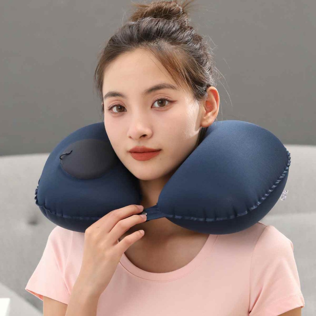 Gối bơm hơi tự động,gối chữ U,gối du lịch,gối bơm hơi,không cần thổi miệng,gấp gọn tiện mang theo