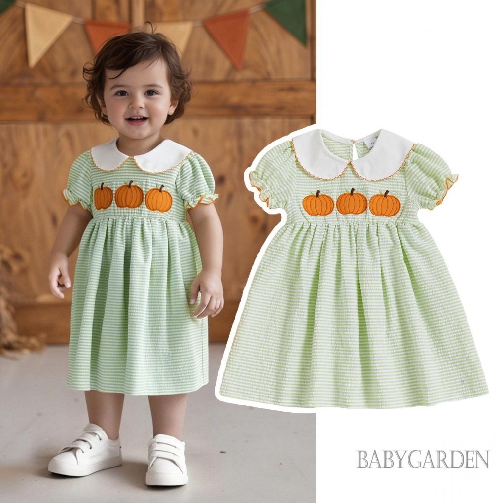 / / -2-5 Tuổi Trẻ Em Bé Gái Halloween Váy Chữ A Tay Ngắn Cổ Búp Bê Bí Ngô Thêu Đầm