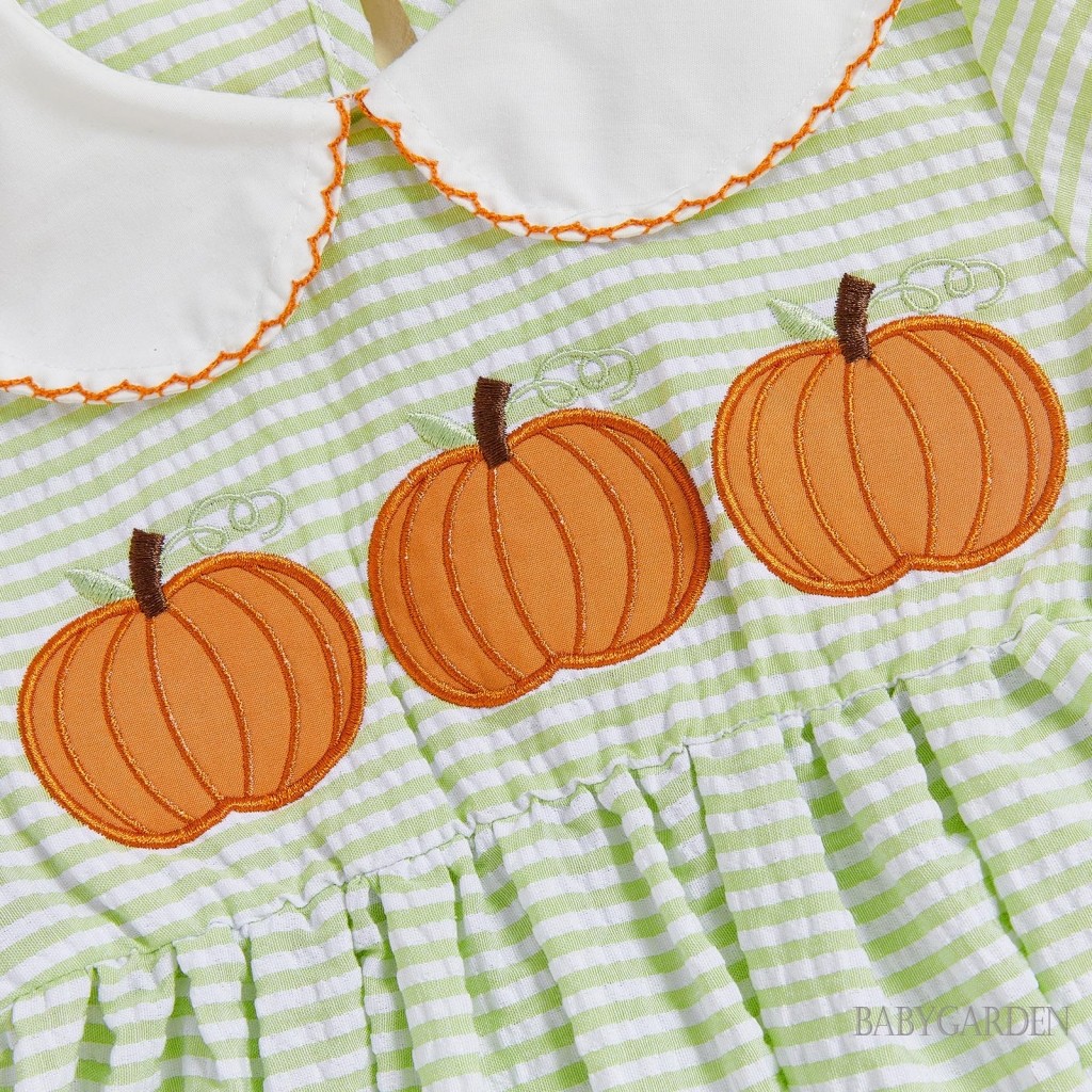 / / -2-5 Tuổi Trẻ Em Bé Gái Halloween Váy Chữ A Tay Ngắn Cổ Búp Bê Bí Ngô Thêu Đầm