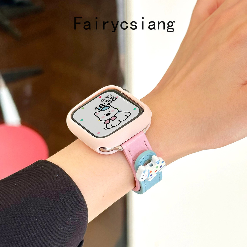 Dây da màu hồng + Sku màu xanh cho Apple Watch 10 42 46mm SE 44 45mm 9 8 7 6 5 4 Vòng tay cho Iwatch 38 41 40mm Ultra2 49mm