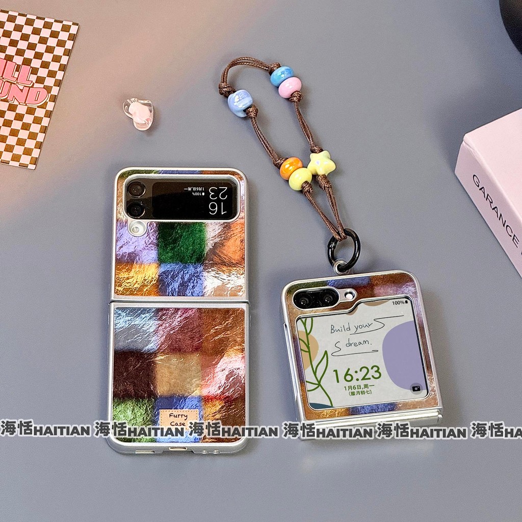 Ốp điện thoại kẻ sọc đầy màu sắc phong cách Bắc Âu Thích hợp cho Samsung Galaxy ZFlip7 PC Vỏ bảo vệ cứng cho ZFlip 7FE 6 5 4 3 5G N3flip có dây buộc Mixflip 2 Vỏ chống sốc