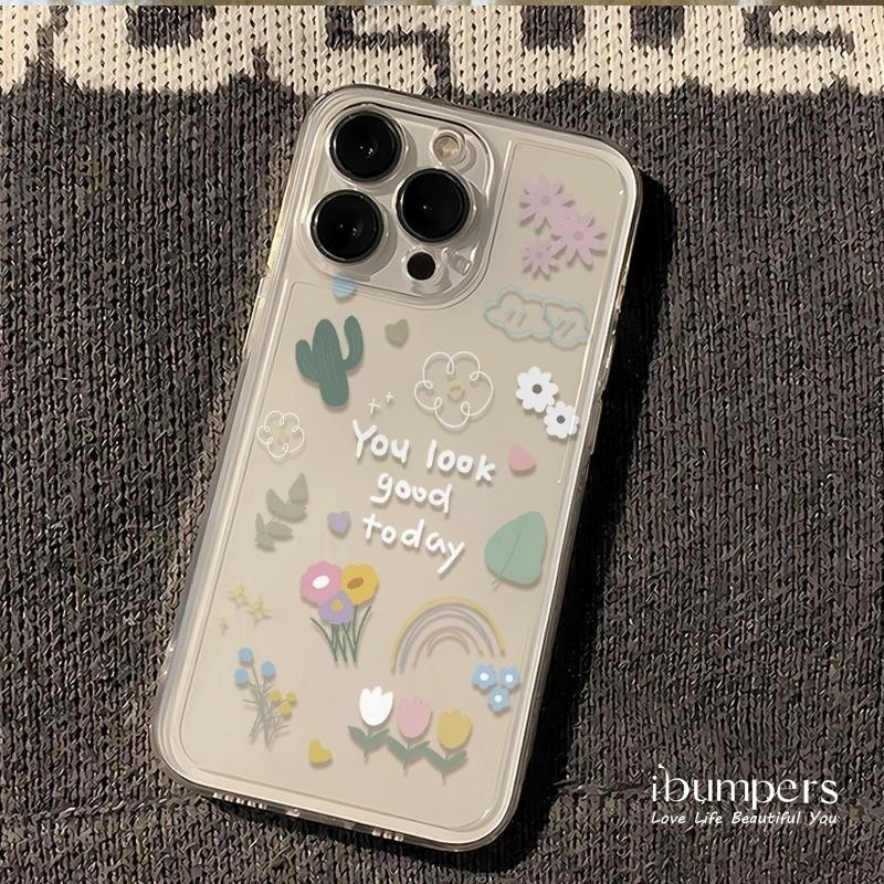 ibumpers Ốp Điện Thoại iPhone Hoạt Hình Dễ Thương Họa Tiết Hoa Ốp Lưng Trong Suốt Chống Sốc Cho IPhone 16 15 14 12 13 11 Pro Max IP 7 8 Plus X XS XR