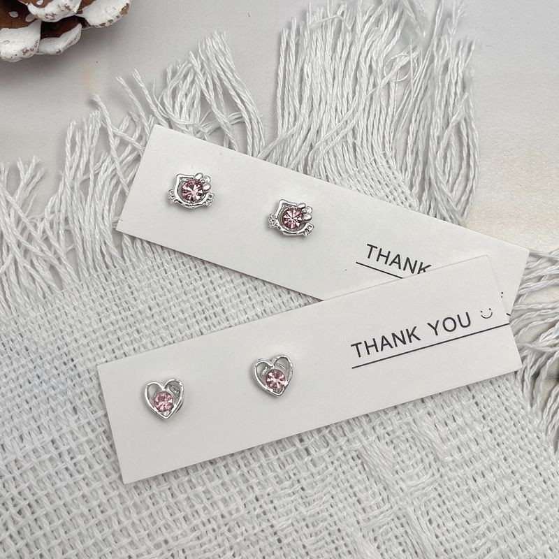 Meow Heart Diamond Pink Diamond Kẹp tai cười từ tính