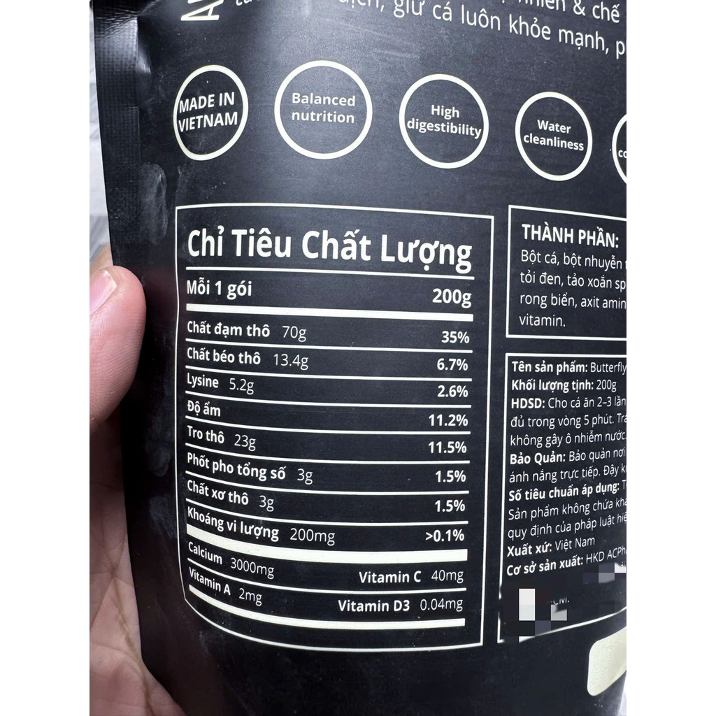 Gói 200gram Butterfly Carp Food Acpharno Cám Dinh Dưỡng Cho Cá Chép Sư Tử, Phi Tần Mau Lớn