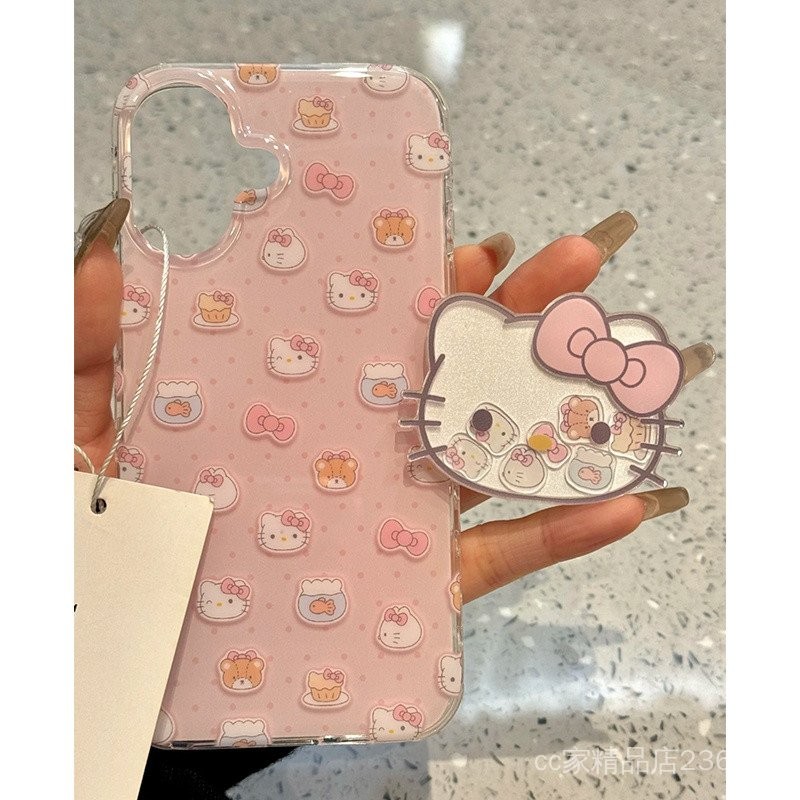 Giá đỡ mèo KT nơ màu hồng Thích hợp cho vỏ điện thoại 16 / 15 / 13 iPhone14promax Giá trị cao 11 / 12