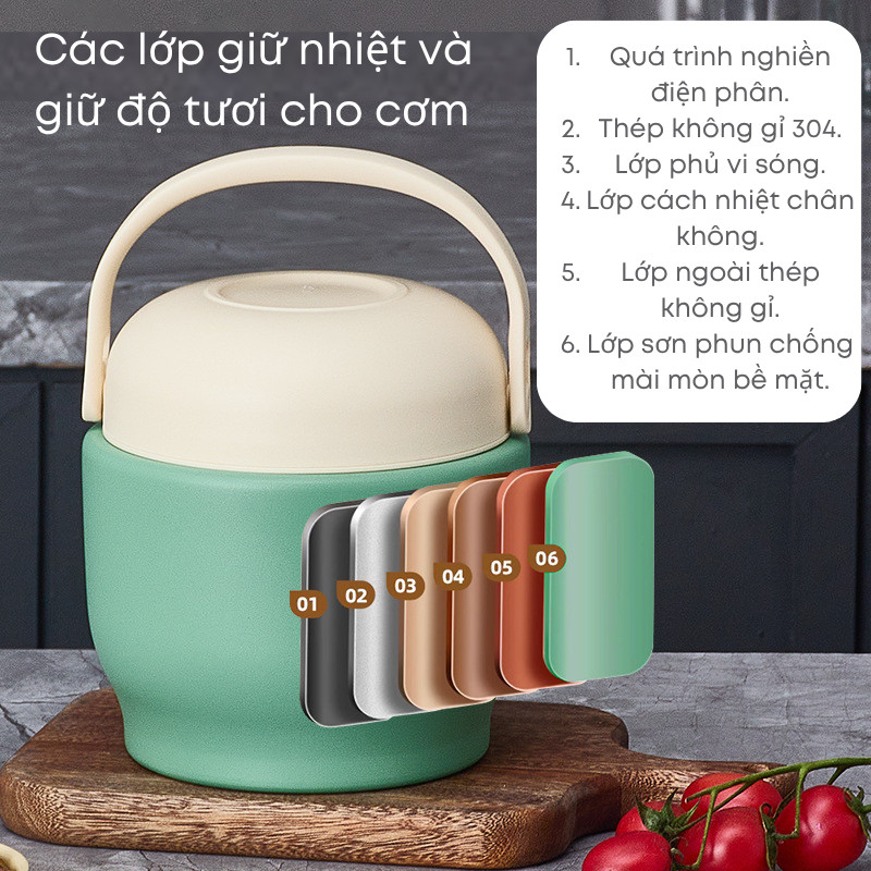 Cặp Lồng Cơm Giữ Nhiệt Inox 304 KOOBEE 5 Lớp 1500ml – Kín Hơi, Giữ Nhiệt Lâu, Kèm Thìa Gấp | 315