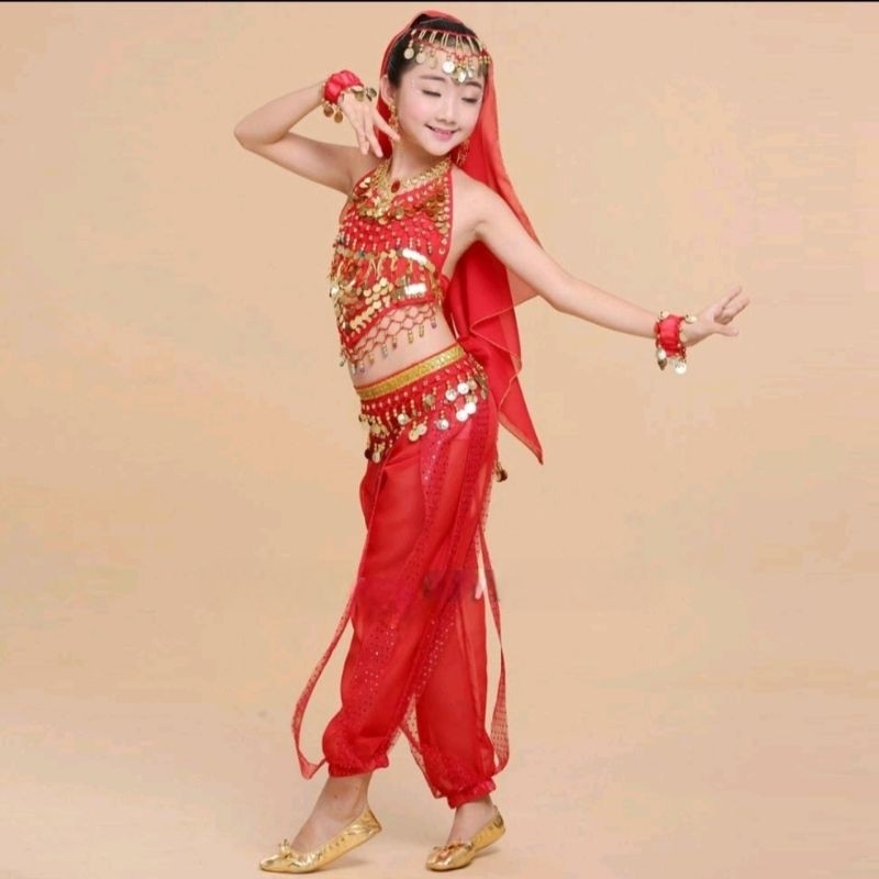 (yếm + quần + khăn + đai)Trang phục ấn độ biểu diễn văn nghệ đồ múa ấn độ dành cho HS mầm non tiểu học trung học