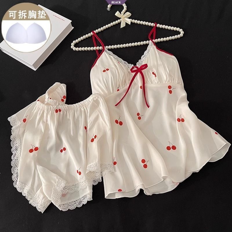 Bộ hai mảnh ren gợi cảm có miếng lót áo ngực, đồ ngủ nữ mùa hè