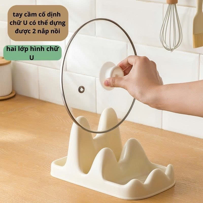 Giá Đỡ Úp Nắp Nồi 3 Ngăn Chữ U - Kệ Gác Để Nắp Vung Xoong Nồi Thìa Đũa Bằng Nhựa Chống Trượt Cao Cấp AMIZIN
