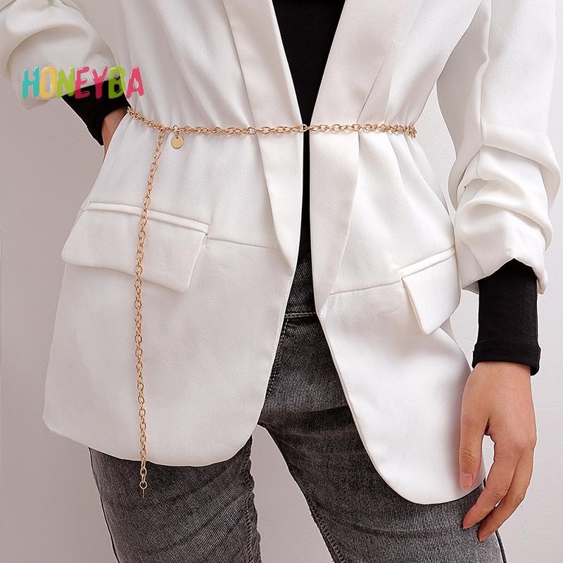 < Honeyba > Dây Xích Thắt Lưng Nữ Thời Trang Kim Loại Vàng Bạc Màu Dây Thắt Lưng Dây Xích Cho Đầm Áo Sơ Mi Phụ Kiện Quần Áo