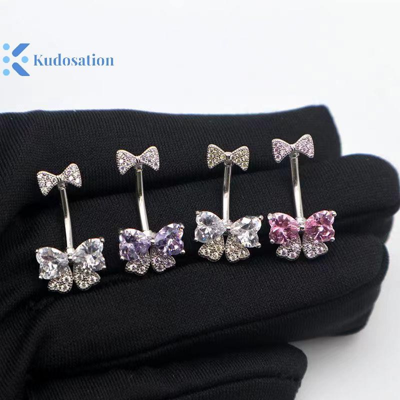 Kudosation Zircon Nơ Pha Lê Bụng Nút Nhẫn Xuyên Rốn Nhẫn Trang Sức Cơ Thể Cho Nữ Thời Trang Cơ Thể Xuyên Trang Sức