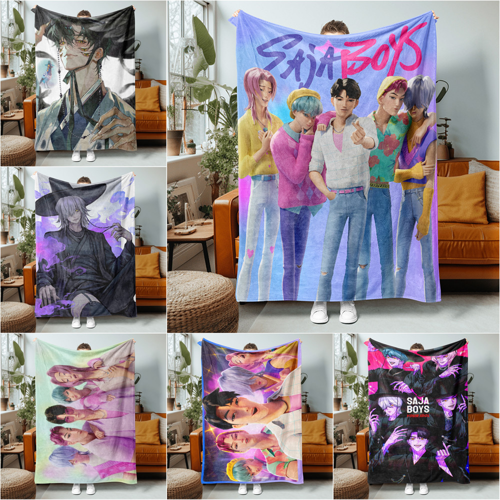 KPop Saja Boys Chăn Flannel in hình một mặt cá tính cho ghế Sofa, giường ngủ, văn phòng hoặc du lịch