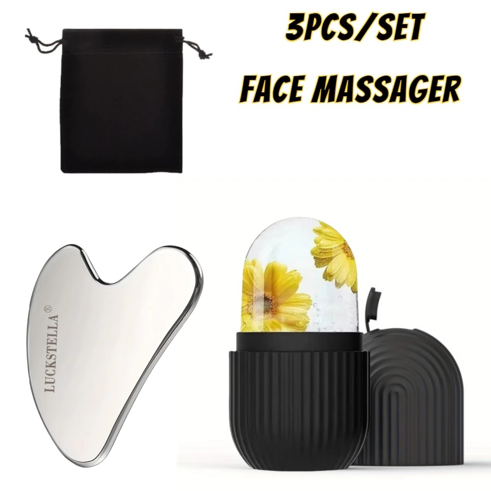 Ice Face Roller & Thép không gỉ Gua Sha Board Set để nâng cơ mặt Dụng cụ chăm sóc da Làm đẹp Máy mát xa mặt Con lăn Massage mặt