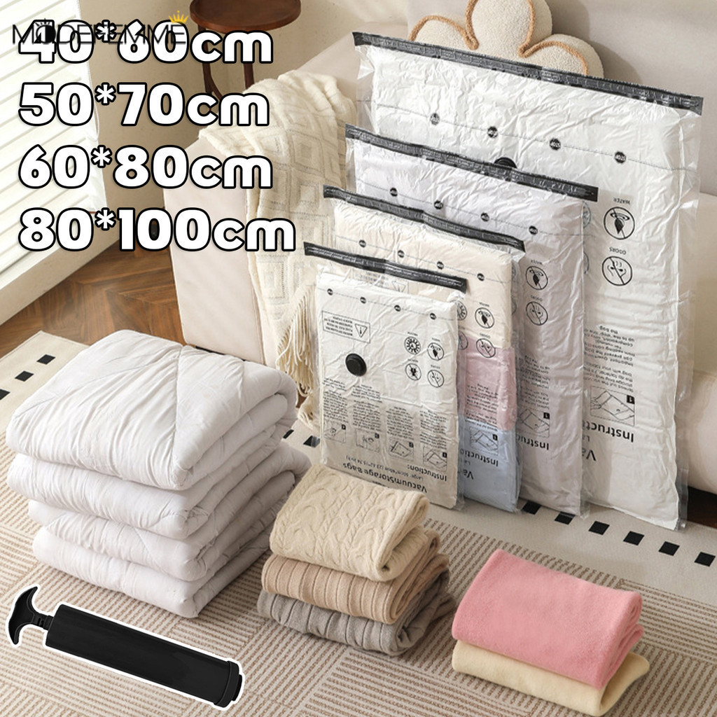 [H & L] Túi đựng chân không | Túi nén 40-100cm kèm máy bơm không khí, 4 kích cỡ cho chăn / sắp xếp quần áo theo mùa