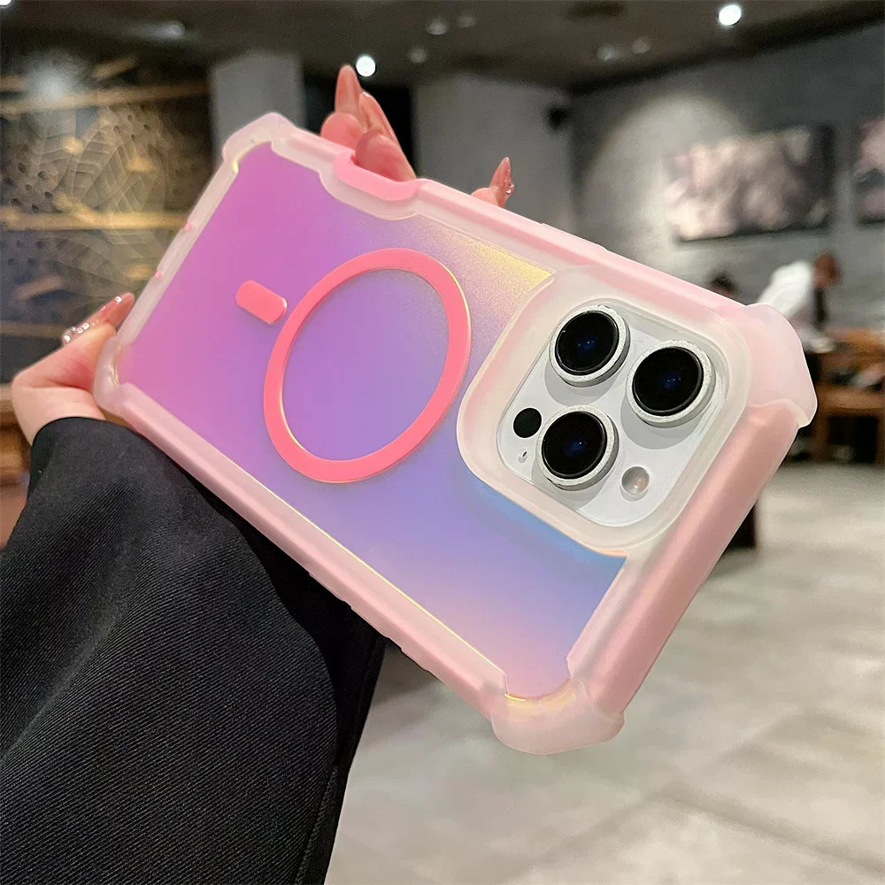 Sang Trọng Gradient Armor Ốp Lưng Điện Thoại iPhone 17 Air 16 Pro Max 15 Plus 14 13 Từ Tính Sạc Không Dây Hai Lớp Bảo Vệ