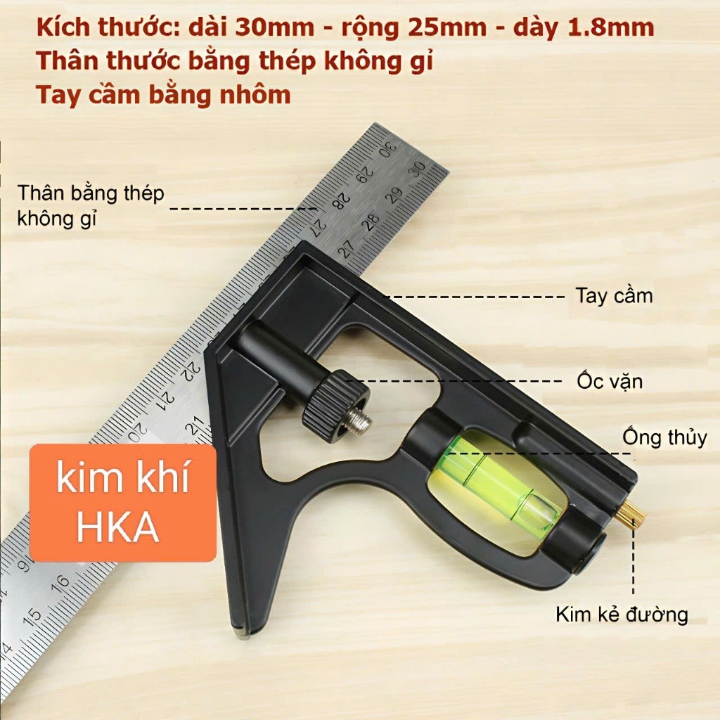 【COD】Thước Ke Góc Vuông 30cm Có Cân Thủy – Dụng Cụ Đo Góc Đa Năng Cho Thợ Mộc, Cơ Khí