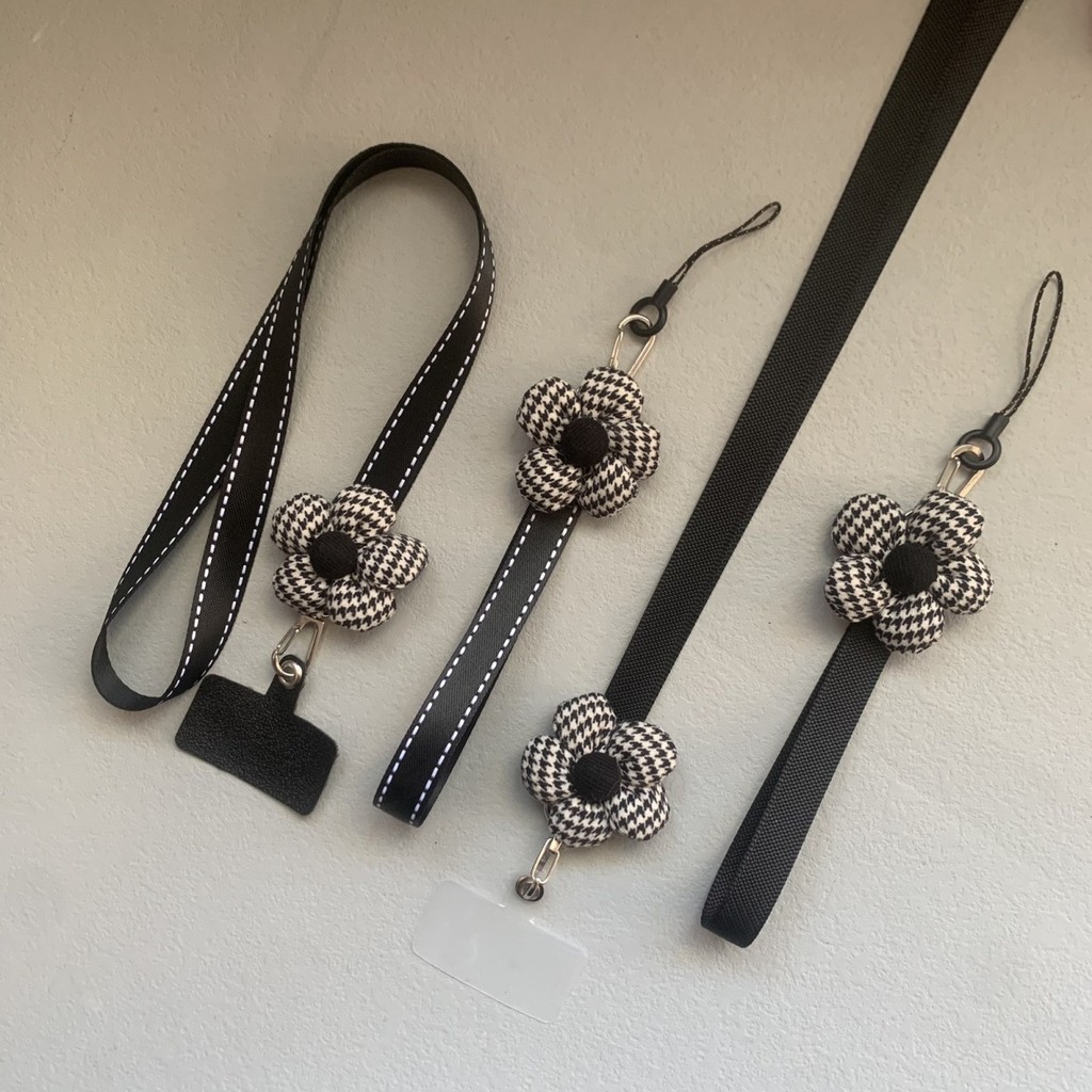 Cửa hàng mới!!!Houndstooth Hoa Ốp Lưng Điện Thoại Dây Miếng Dán Thẻ Treo Cổ Dây Đeo Cổ Tay Ngắn Đeo Ngang Có Thể Điều Chỉnh Điện Thoại Di Động Phụ Kiện Đa Năng