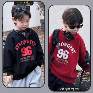Áo nỉ cổ tròn trẻ em 14-52kg mẫu chữ STRONG. Chất liệu co dãn ấm áp. D5