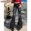 Sibyte- Quần Jeans Ống Loe Nhẹ Eo Cao Thêu Bướm Thiết Kế Dáng Rủ Dễ Phối Đồ Kiểu Móng Ngựa