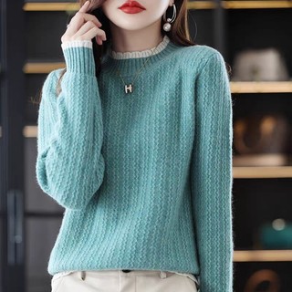 Áo len dệt kim dài tay nữ mùa thu đông cổ cao nửa cổ