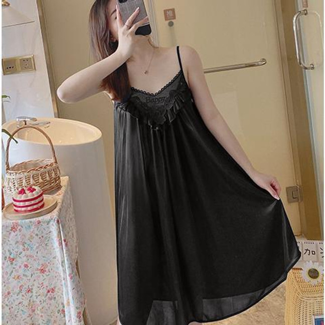 Hàng sẵn có Váy ngủ bằng lụa băng mùa hè Bộ đồ ngủ nữ Ice Silk Extra Loose Loungewear Thin Female