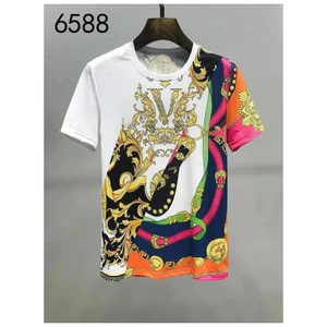 Áo thun nam in hoa 3D Baroque thời trang mới mùa hè, hoa vàng thương hiệu cổ điển