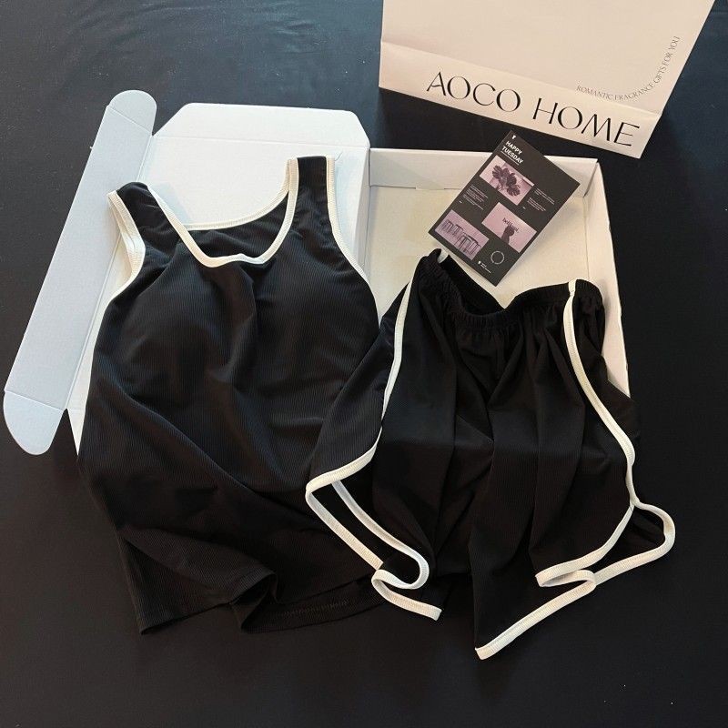 Áo Vest Ngắn Đôi Có Đệm Ngực - Bộ Đồ Ngủ Nữ Phong Cách Mới Chất Liệu Ice Silk Thread