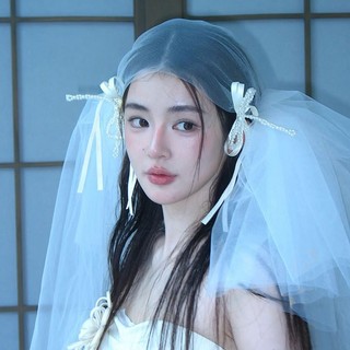 1 cặp kẹp tóc nơ hạt nhỏ, vẻ ngoài ngọt ngào và tinh tế, phù hợp làm phụ kiện đám cưới