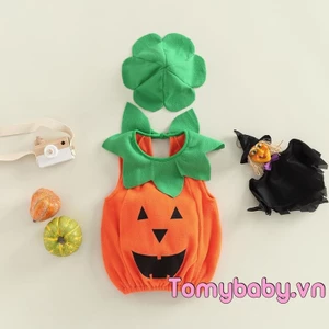 Bộ trang phục mũ không tay buộc bí ngô Halloween cho bé