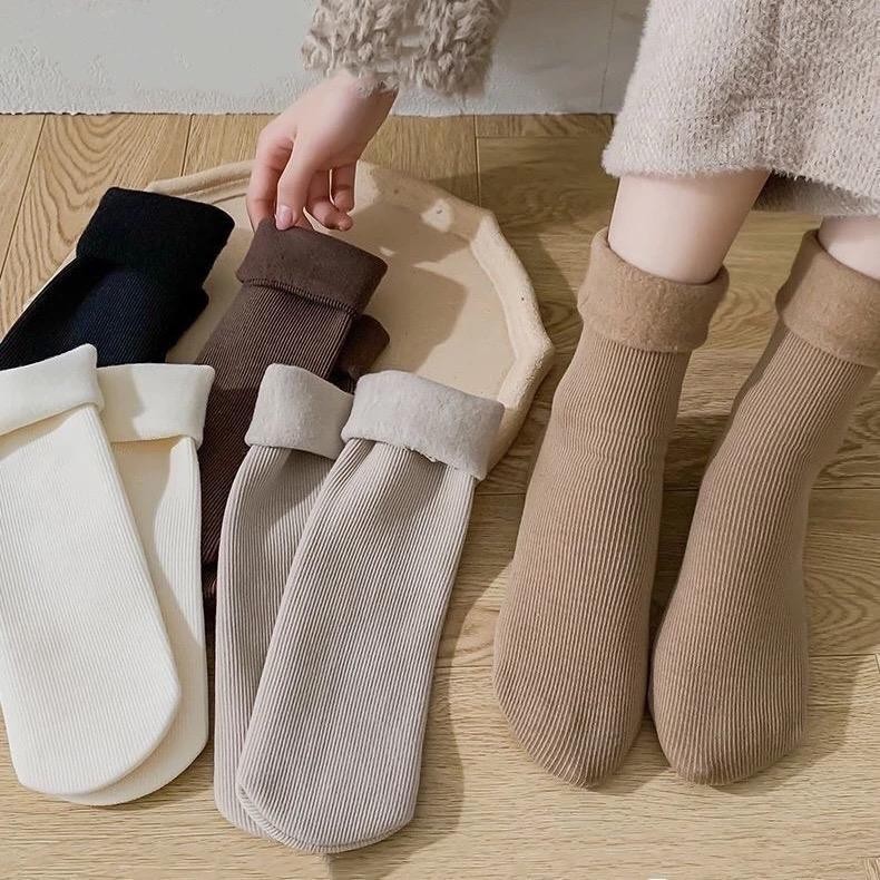 Set 10 Đôi Tất Cổ Cao Lót Lông Giữ Nhiệt Tốt Cotton Mềm Mịn Lót Bông Dày Dặn Ấm Áp Cho Mùa Đông
